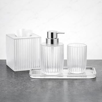 Decozen Bathroom Accessories - 4Pcs Bath Accessories for Home Decor Soap Dispenser, Lotion Dispenser, Tissue Box & Tray for Bath Decor Countertop Organizer - Christmas Decorations, Housewarming Gift