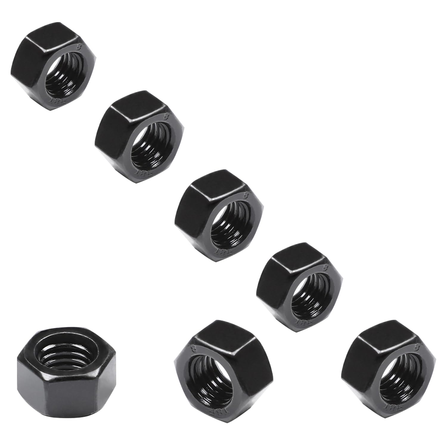 M8 Hex Nuts, 30Pcs M8 x 1.25mm Hexagon Nut, Carbon Steel Black