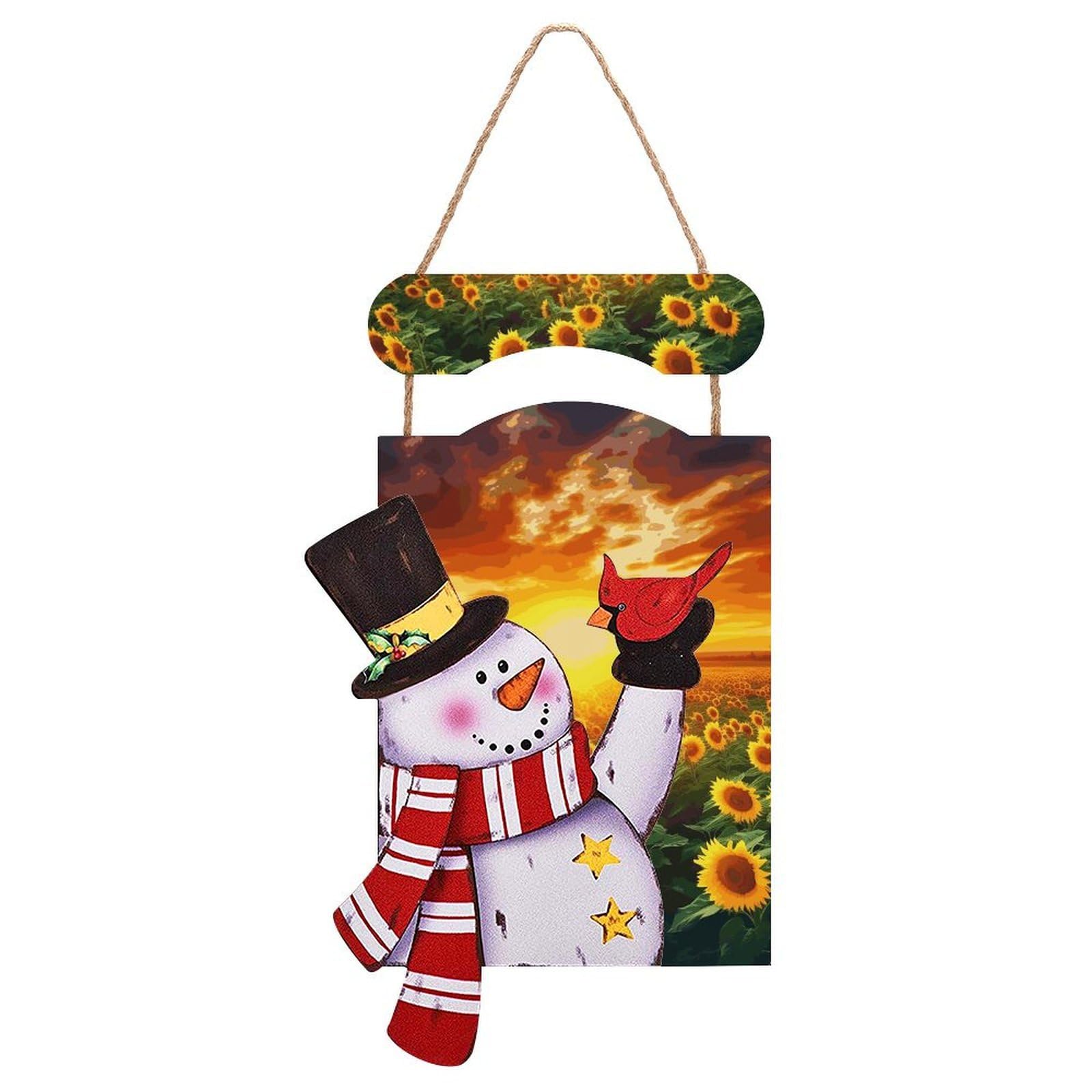 Dreamlike Sunset Of A Sunflower Field Snowman Sign Wooden Hanging Door Sign Christmas Door Decor Christmas Snowman Wooden Hanging Sign Wall Art for Indoor Outdoor Porch Wall