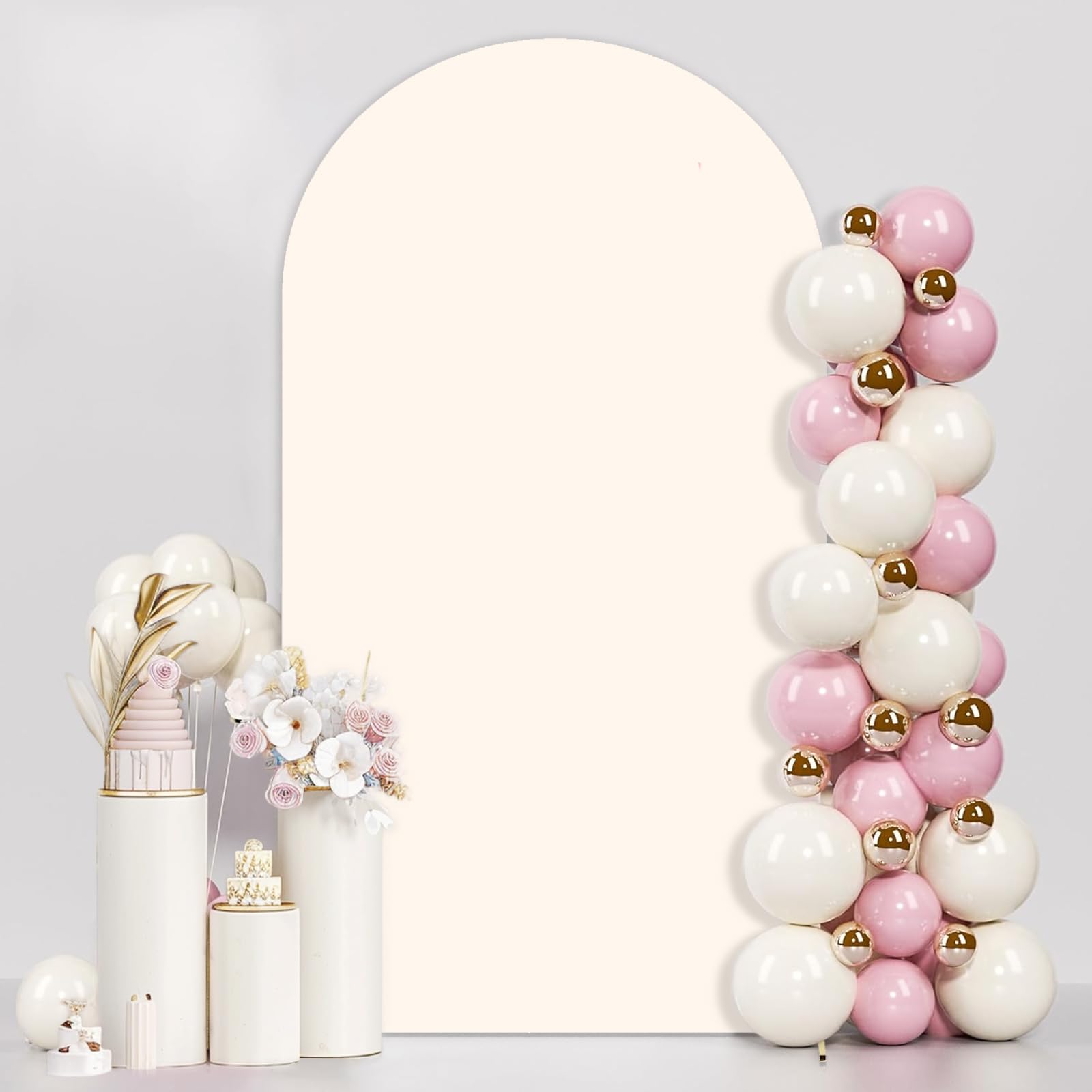 JCJ 6FT Beige Wedding Arch Stand Cover, Stretchy Backdrop with Zipper Spandex Fitted Arch Cover for Birthday Party Decoration
