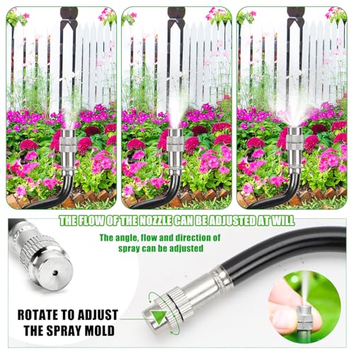 Bewässerungssystem Garten bewässerung 20M Gartenbewässerungssysteme Tropfbewässerungssystem gewächshaus, 25 Directional Brass Spray Nozzles für Outdoor-Nebelkühlsystem, Landschaft, Pflanzen