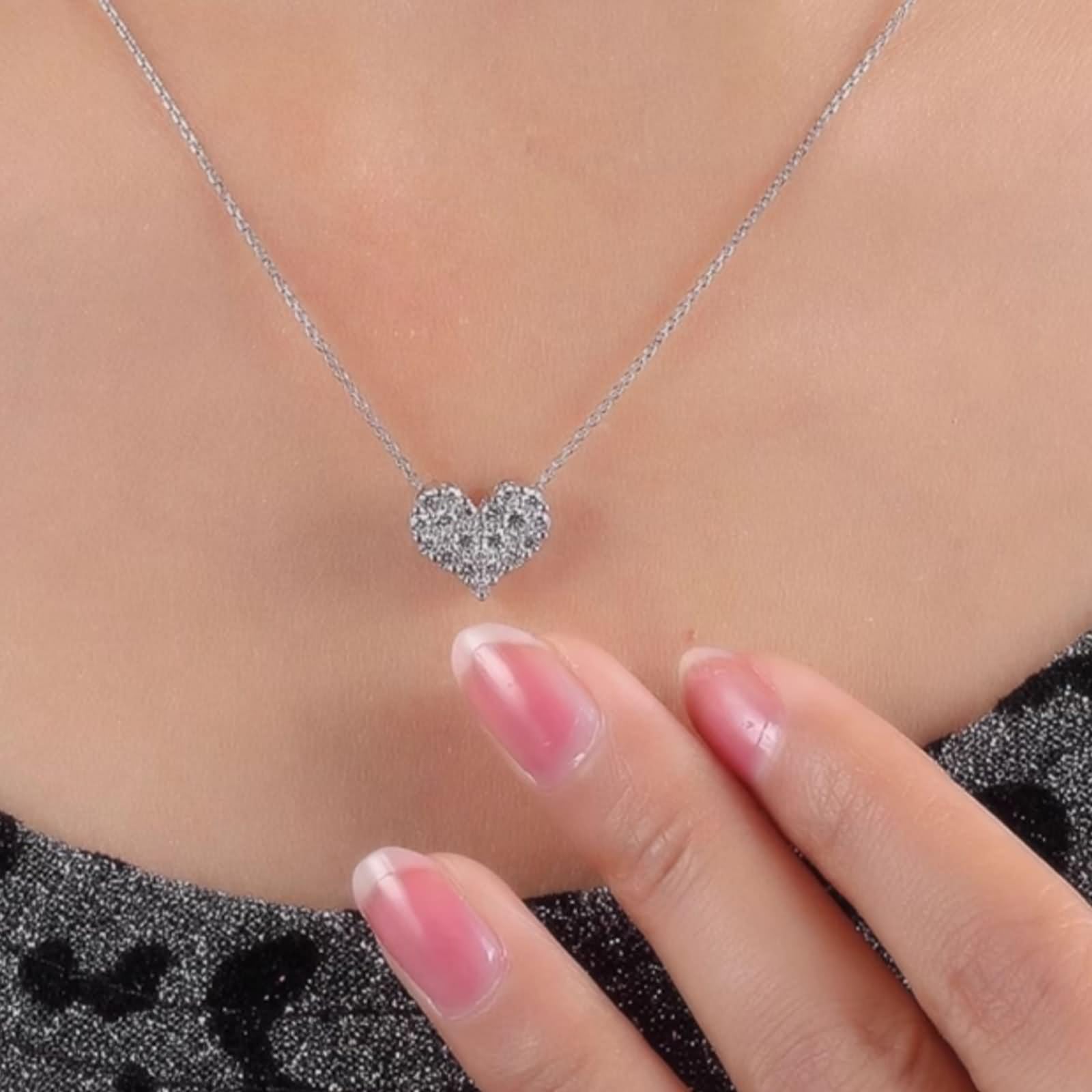 Collar de cadena de eslabones para mujer, collar con colgante de corazón de lujo con diamante redondo de 9 quilates, 14 quilates y 18 quilates de oro blanco