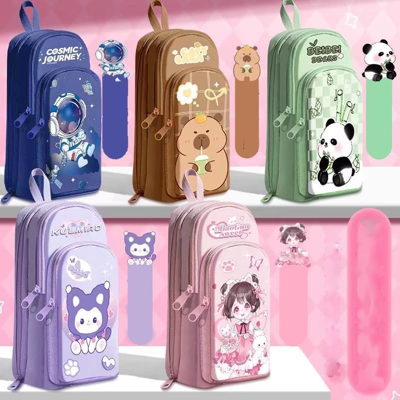 Image of Canvas Space Astronaut Pencil Case 6 Layer with 3 Compartment Cute Aesthetic Pencil Case for Boys & Girls Large Capacity Pencil Pouch for School (Cosmic Journey - Blue)