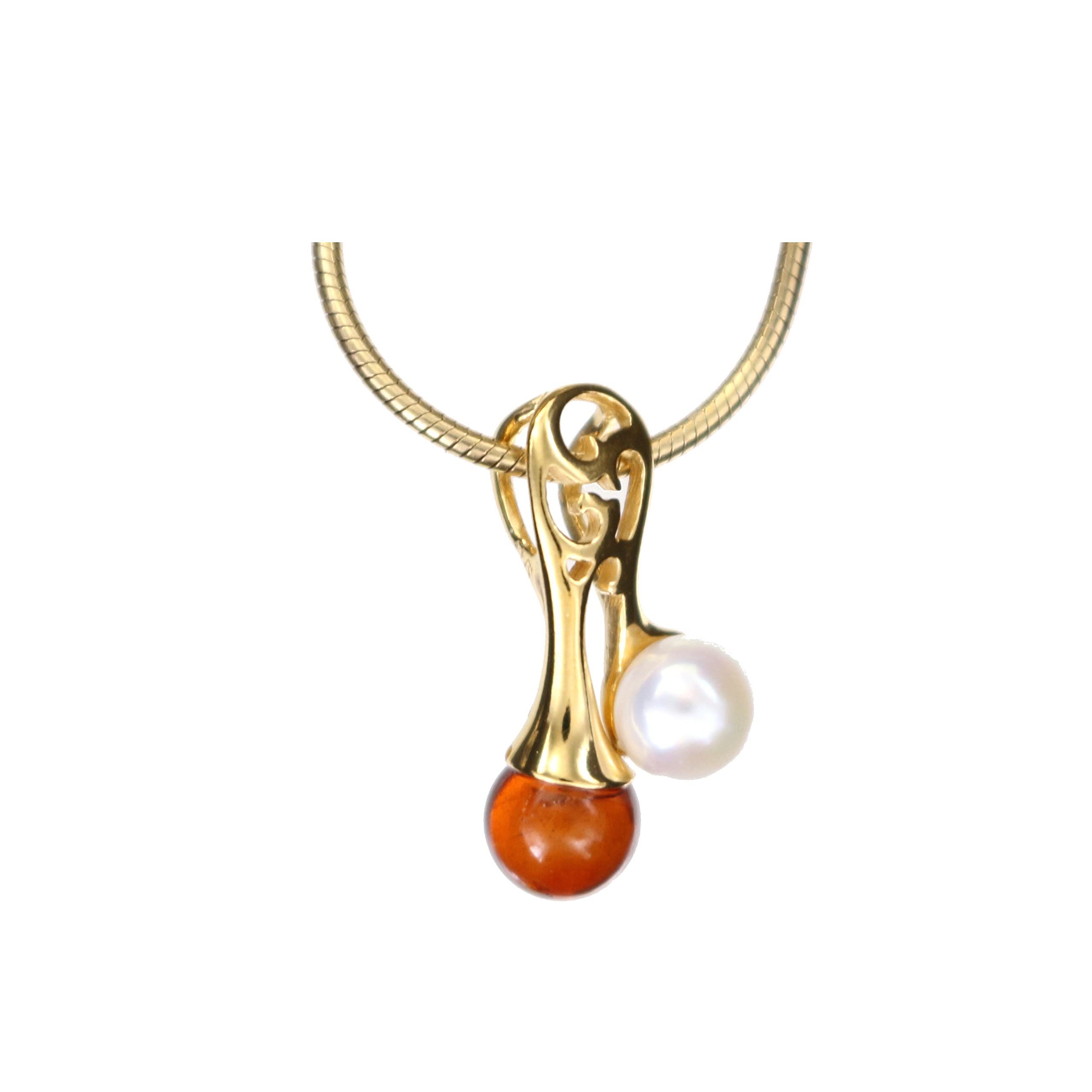 Pendant for Necklace 925/000 Sterling Silver Gold Plated With Pearl And Round Amber by Artisana