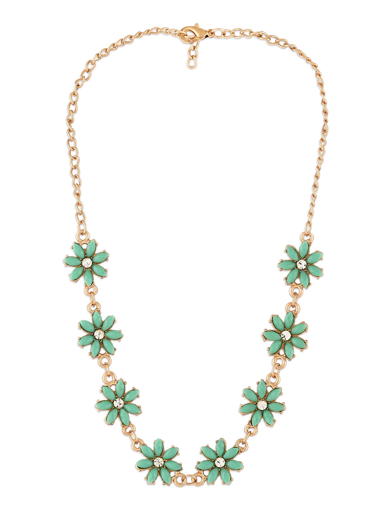Mint Green Stones Embellished Floral Contemporary Necklace For Women-ZPFK20390-image-40