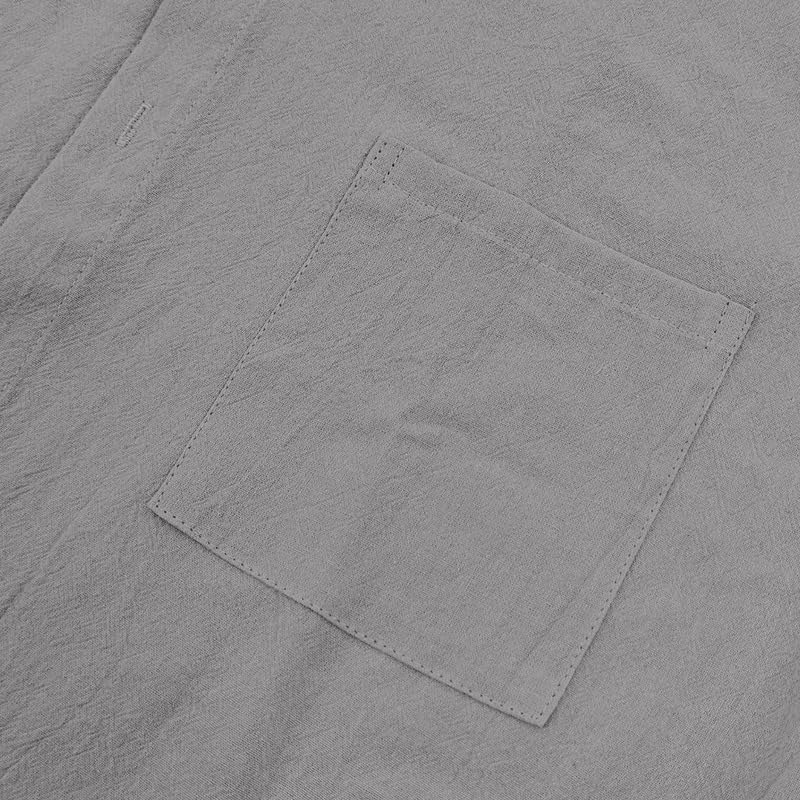 Men's Cotton-Linen Shirt - Short Sleeve Button Down Breathable Business Casual Shirt with Pocket for Vacations - Image 5