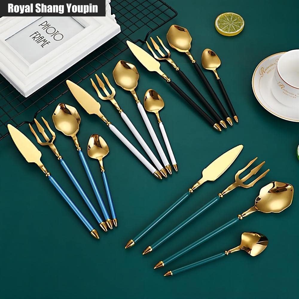 Set Di Posate Per Posate Da Tavola in Acciaio Inossidabile Da Cucina, Coltello Da Bistecca, Forchetta, Cucchiaio, Cucchiaino (Argento,16 pezzi)