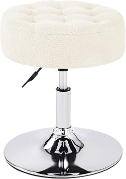 Furnimart Modern Round Faux Fur Vanity Ottoman Stool, Contemporary Makeup Accent Stool for Bedroom Living Room EntrywayFaux Fur-White