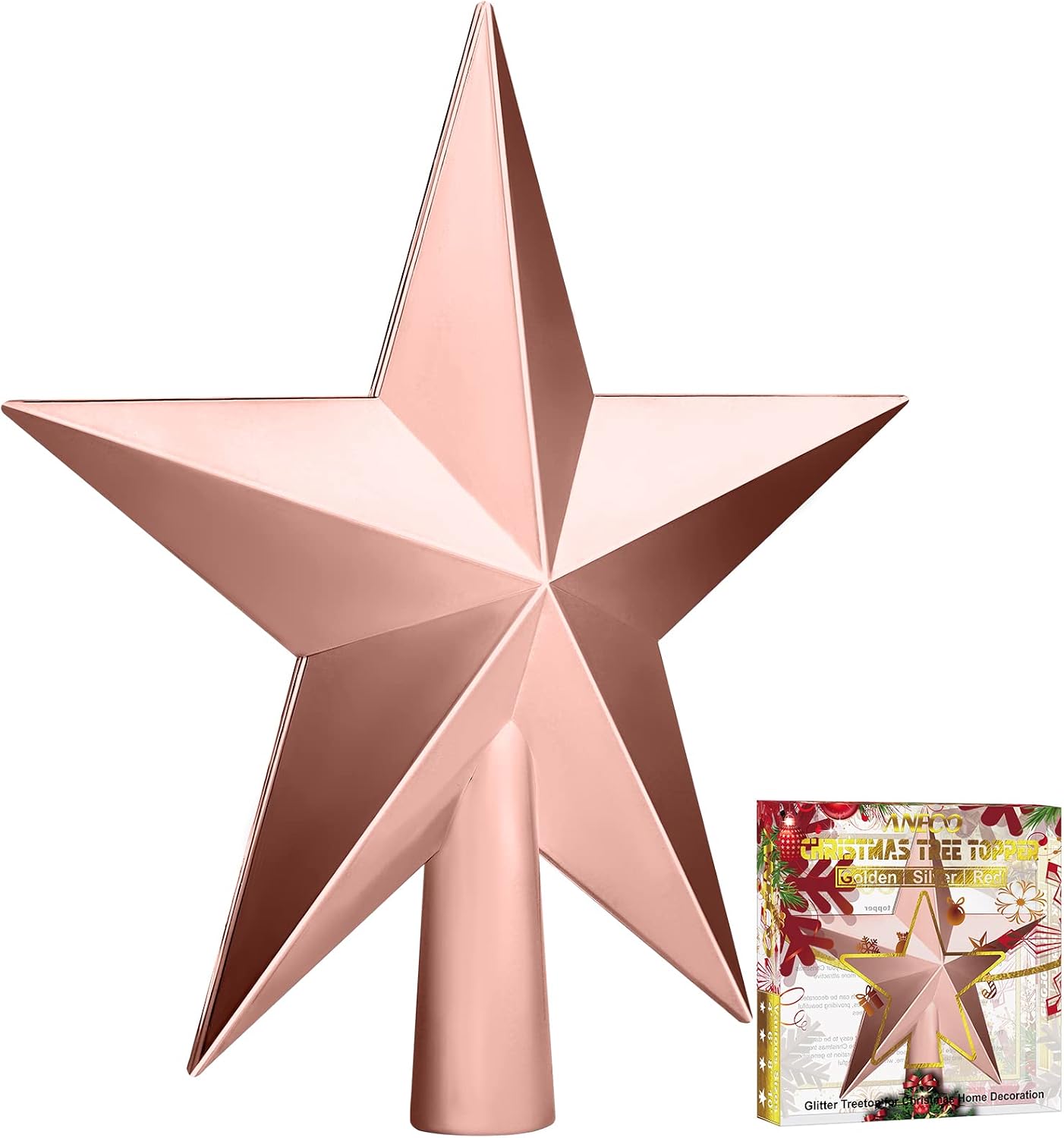 Aneco Traditional Glossy Christmas Tree Toppers Decoration Star Treetop Ornaments Holiday Decoration for Home Decor