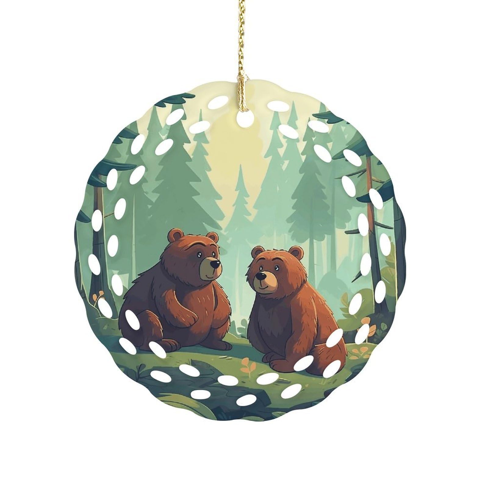 Btcowzrv Style Hand Drawn Bear Ceramic Ornament,Round Ornaments With Hole Easy To Hang,Hanging Ornament For Wedding Party Home Window Garden Christmas Day Decor