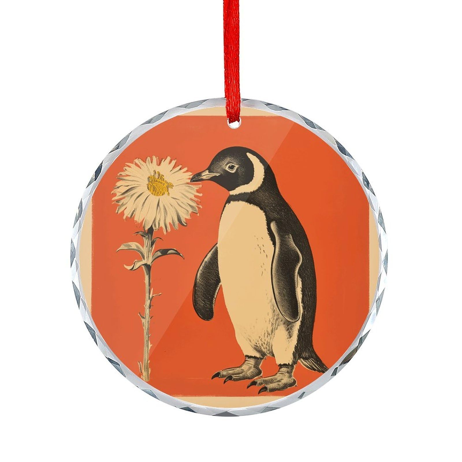 Btcowzrv Style A Flower And Penguin Round Ornament Hanging Pendant Decor