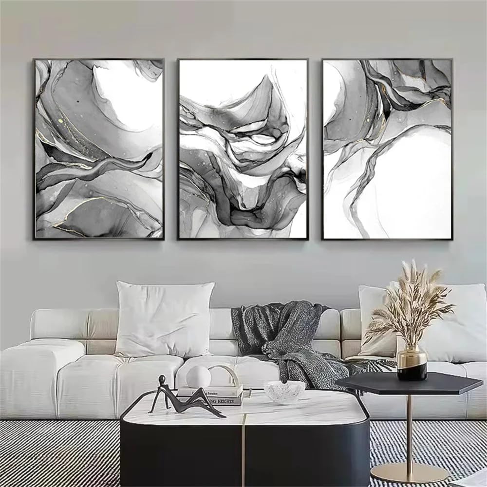 LMYSXAOZ Abstract Gold Black And White Marble Wall Art Prints Canvas Painting Nordic Poster Pictures Modern Living Room Interior Decor-50x70cmx3 pcs No frame