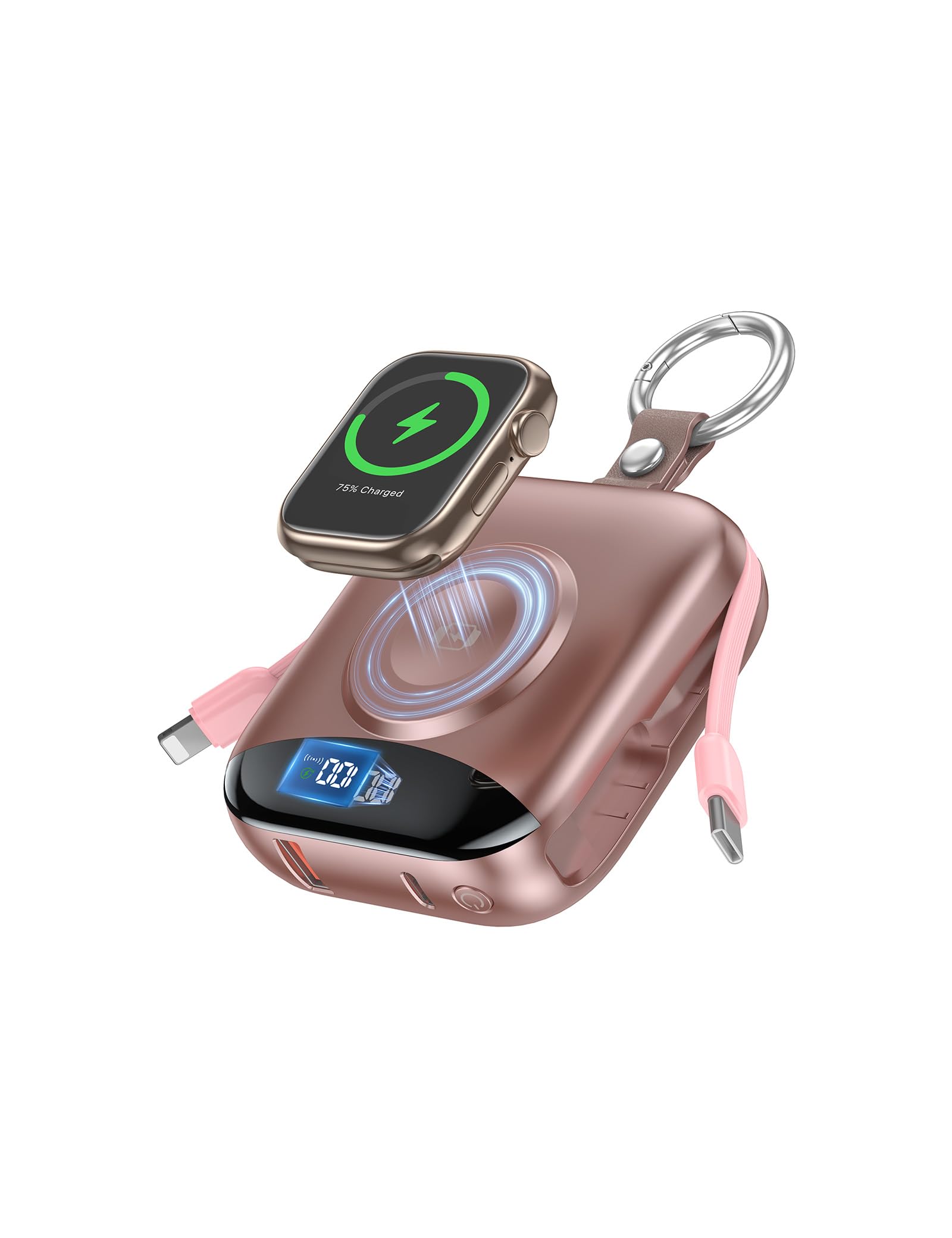 citicr Portable Charger 10000mAh w/Built-in Cables & iWatch Charger Rose | Fast charging,…