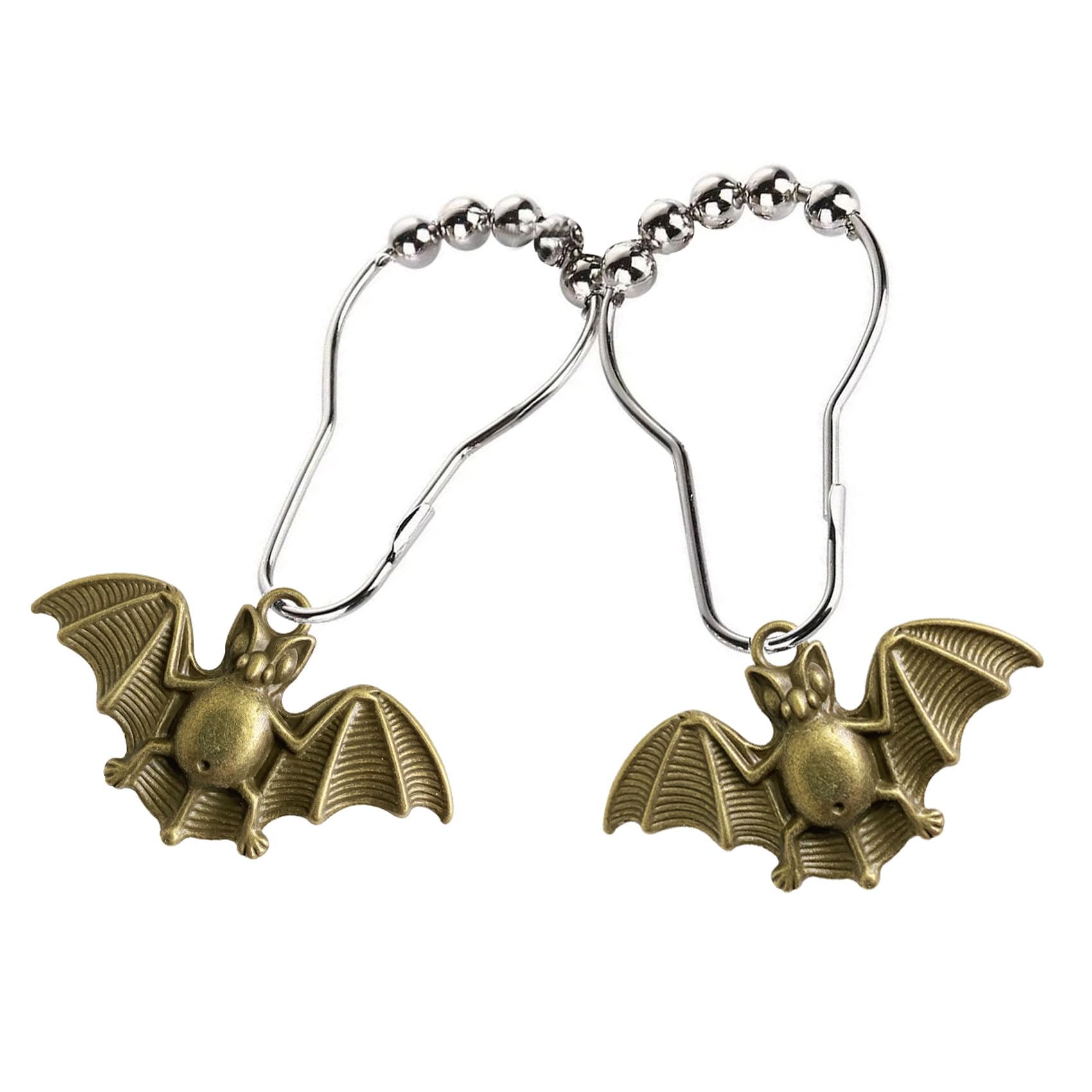 Duschvorhanghaken und Ringe „Fledermäuse“, Partyzubehör, Dekoration für Halloween, Edelstahl rostfrei, Bronze, 12er-Set