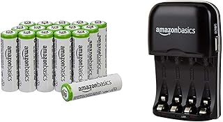 Amazon Basics AA Pre-charged Rechargeable Batteries 2000 mAh [Pack of 16] (Packaging may vary) & Ni-MH AA & AAA Battery Charger With USB Port