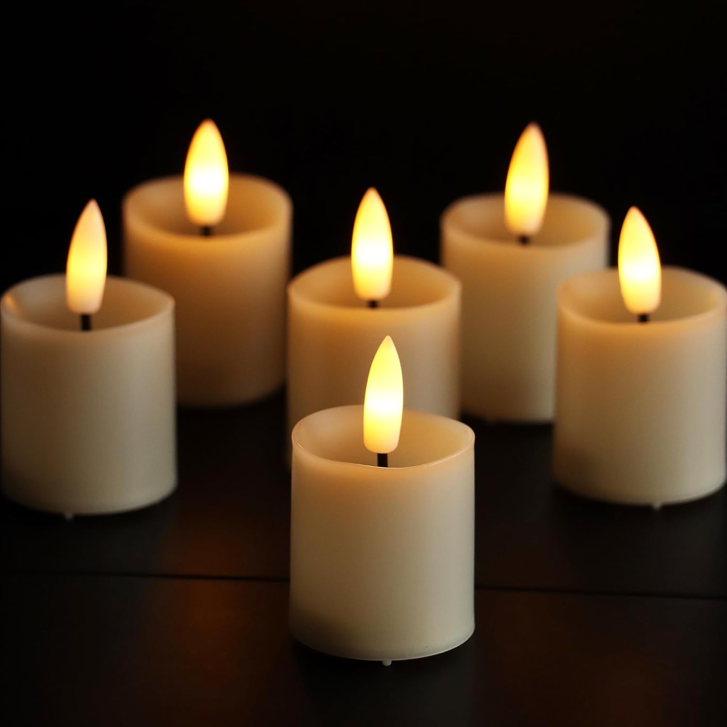Battery Operated Flameless Votive Candles Flickering Fake Electric LED Lights with Timer for Birthday Party Wedding Home Decorations Set of 6