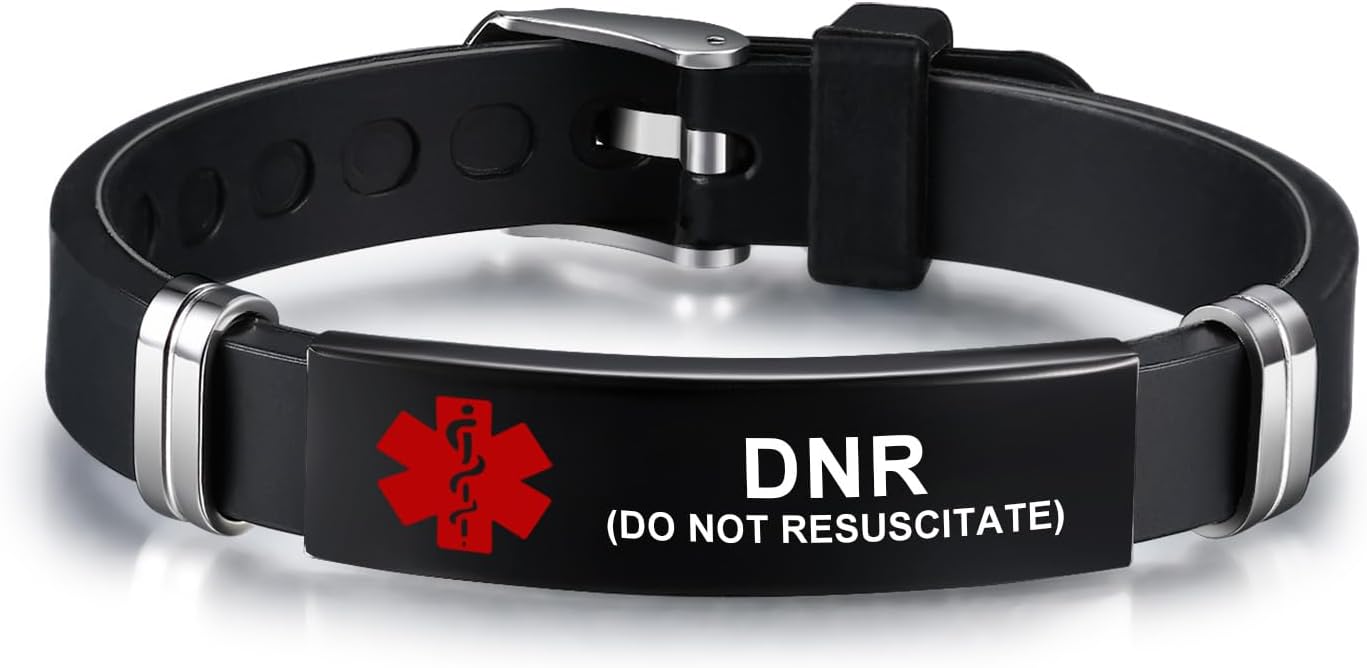 Medical Alert Bracelet for Men Women Medical ID Tag Wristband Adjustable Stainless Steel Silicone Emergency Bracelet in Emergency First Aid