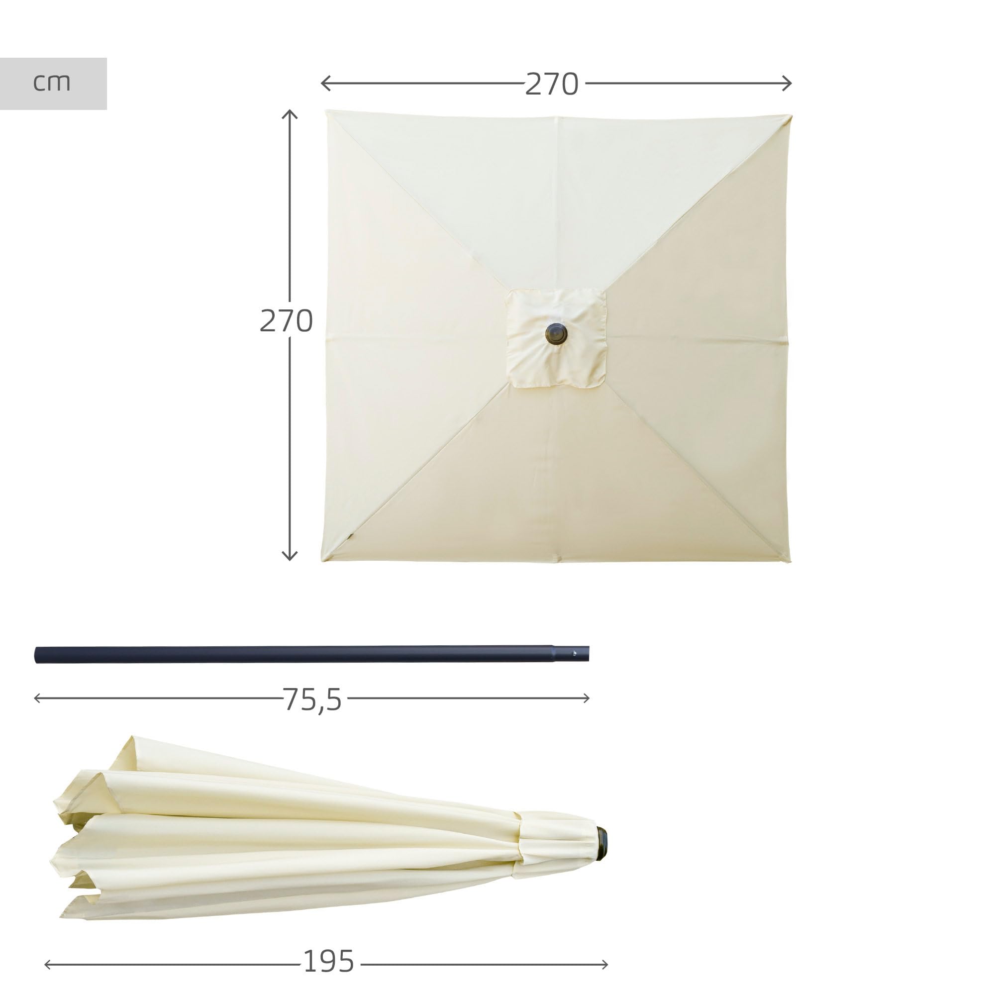 AKTIVE 61118 - Sombrilla jardín y terraza exterior cuadrada antiviento 2,7 x 2,7m, Altura 2,6m, Protección UV50, De aluminio, fácil de plegar e instalar, Sombrillas terraza, parasol jardín