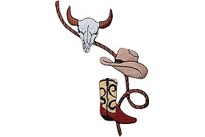 Western Rope with Boot, Cowboy Hat and Skull Embroidered Iron on Patch