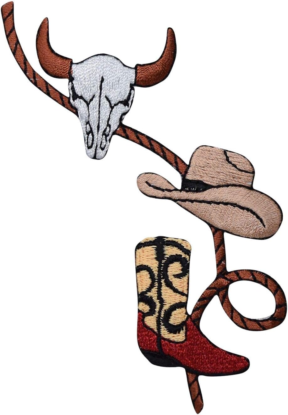 Western Rope with Boot, Cowboy Hat and Skull Iron on Embroidered Patch by Wholesale Applique