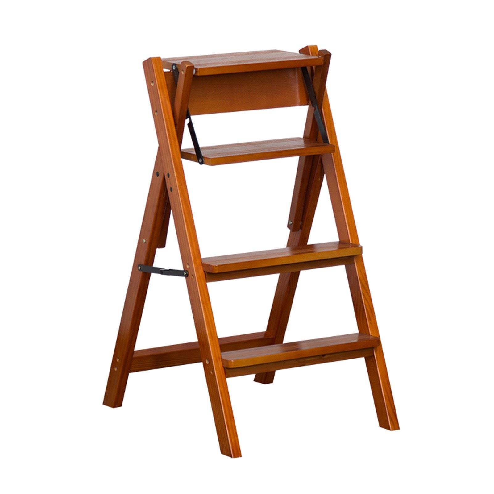 Sgabello in Legno Massello a 4 Gradini Scala - Scala ＆ Sedie ＆ Pieghevole 3 Modalità Interruttore, Stepladders Portatili per Cucina/Ufficio/Biblioteca, 150Kg Capacità Massima