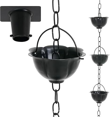 Miniatura 9 de Prime Garden Cadenas de lluvia para canaletas con adaptador de canalón, cadena de canalón de copa larga martillada de aluminio, canaletas de cadena