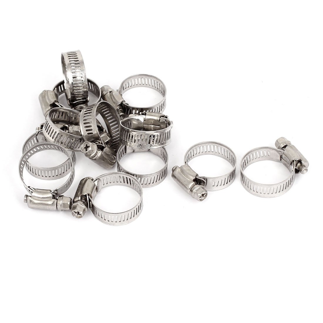 Aexit Adjustable 16-25mm Clamps Range Band Stainless Steel Wire Pipe Hose Clip Strap Clamps Clamp 12pcs