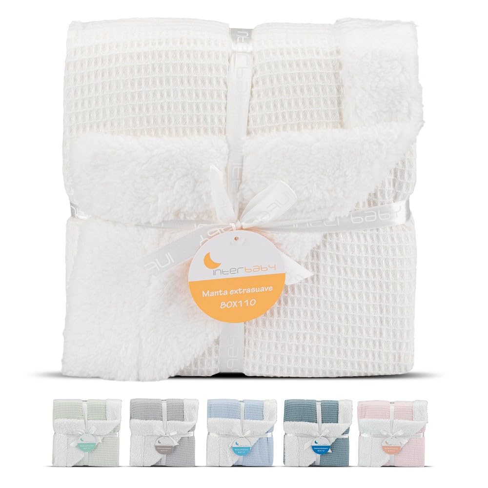 Interbaby - Manta Bebe Recien Nacido | Manta Algodon Bebe y Poliéster, Terciopelo, Suave, Cómoda, Cálida | Manta Meses Bebe 80x110cm, para Cunas, Carritos | Universo + Borreguillo Beige