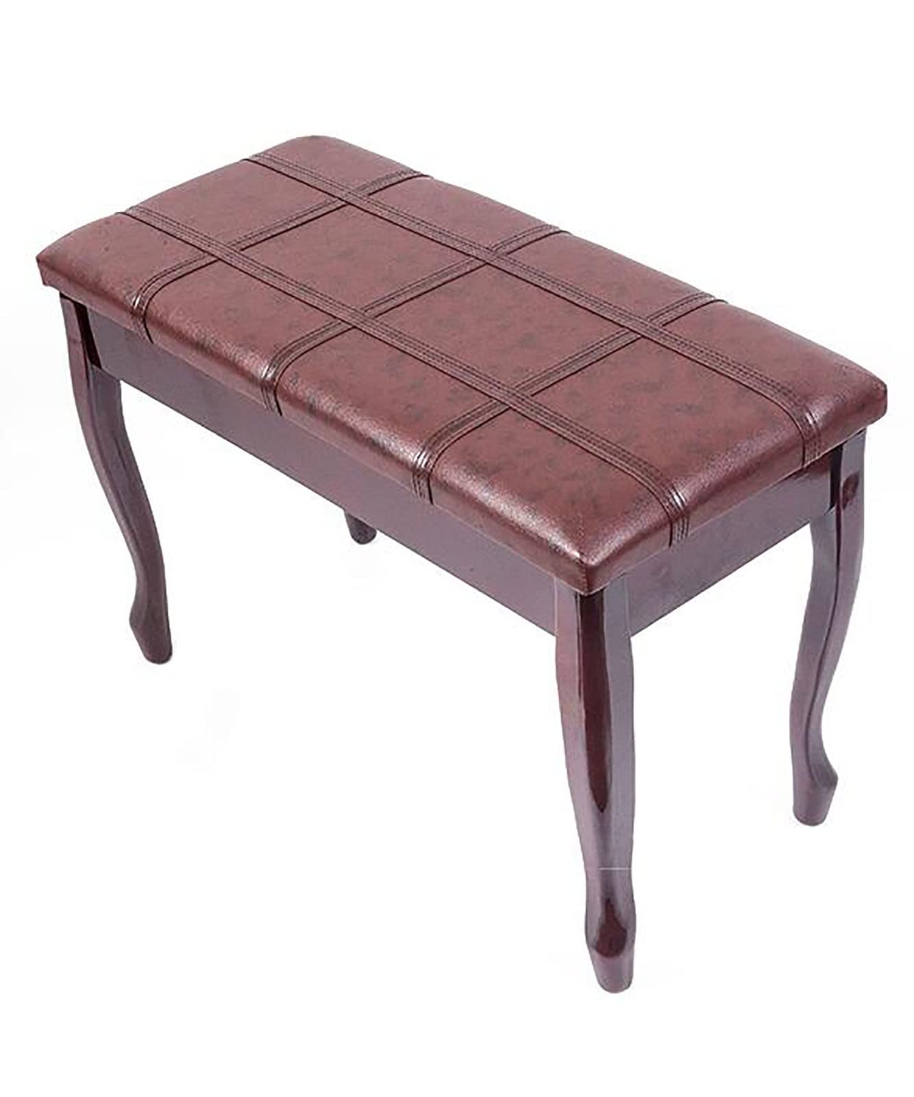 Panca per pianoforte regolabile in altezza con seduta in pelle, 76 x 35 x 49 cm, mogano teak (mogano)