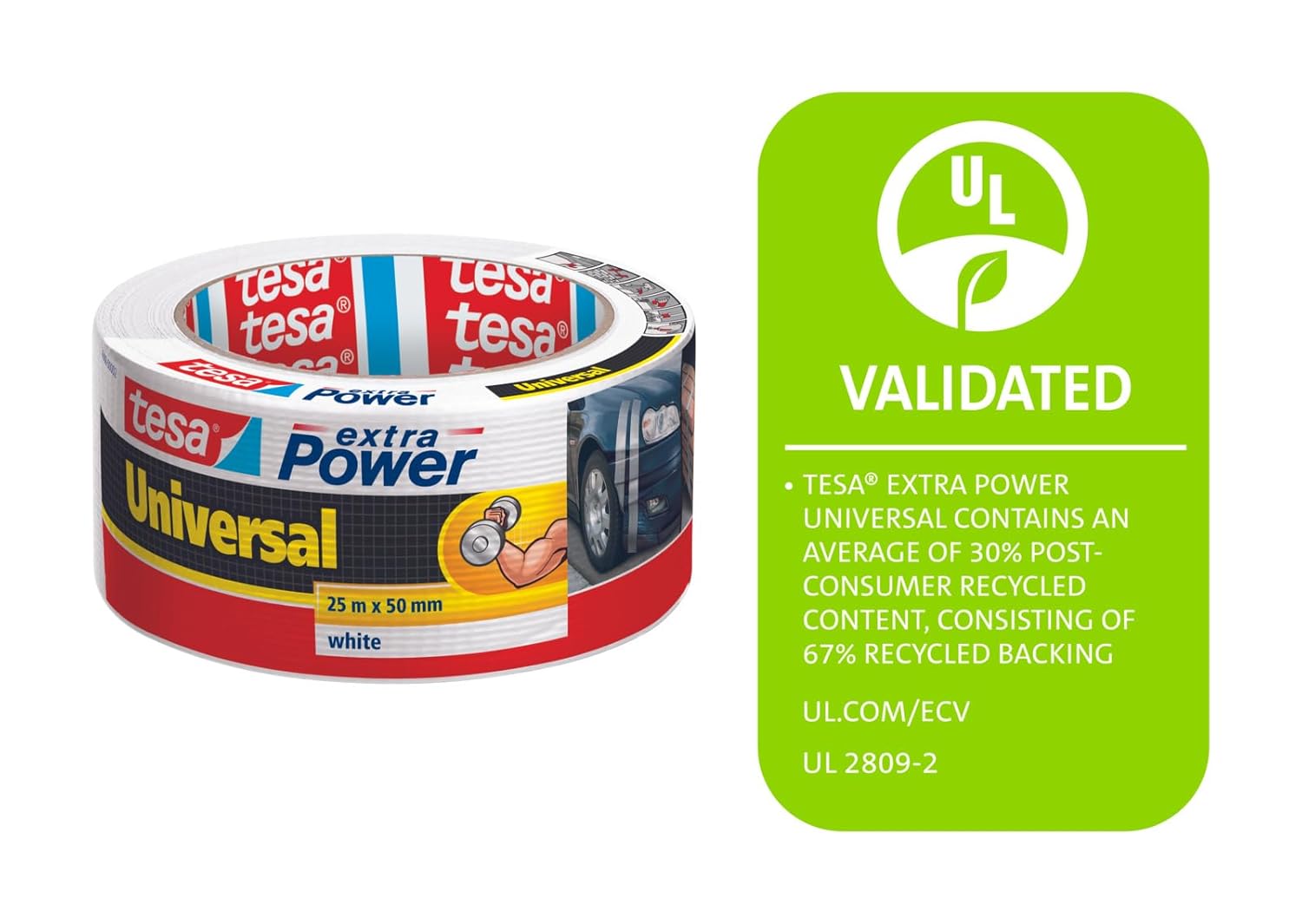 tesa extra Power Universal - Fabric-Reinforced Duct Tape for Repairing, Fastening, Bundling, Reinforcing or Sealing - White - 25 m x 50 mm