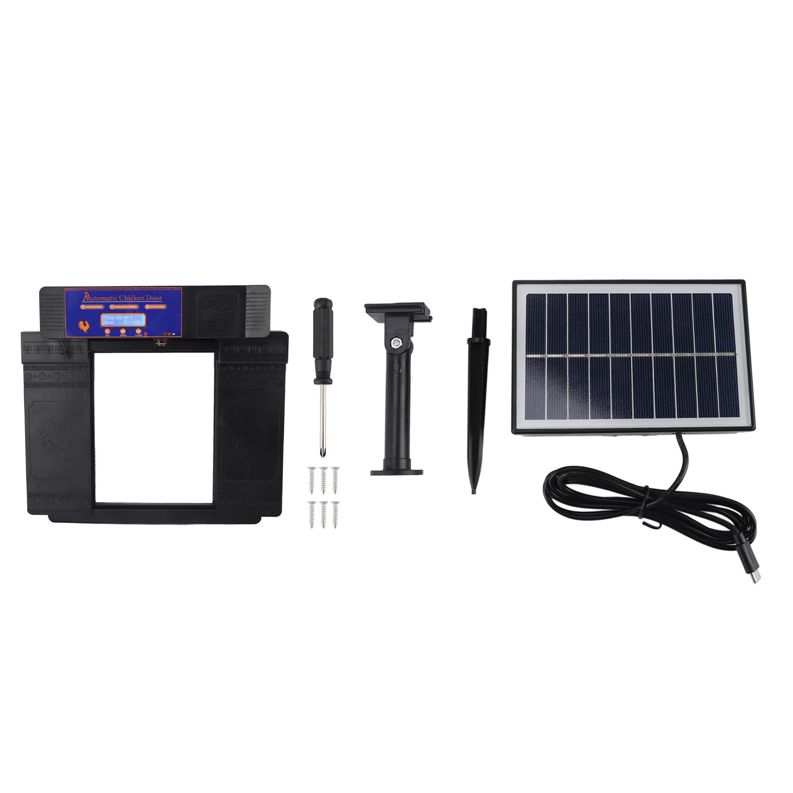 Cocoarm Puerta Automática para Gallinero, Puerta de Gallinero con Energía Solar con Temporizador, Infrarrojos Anti Pellizco, Pantalla LED, Doble Potencia, IP45 Impermeable para Pollos, Patos, Gansos