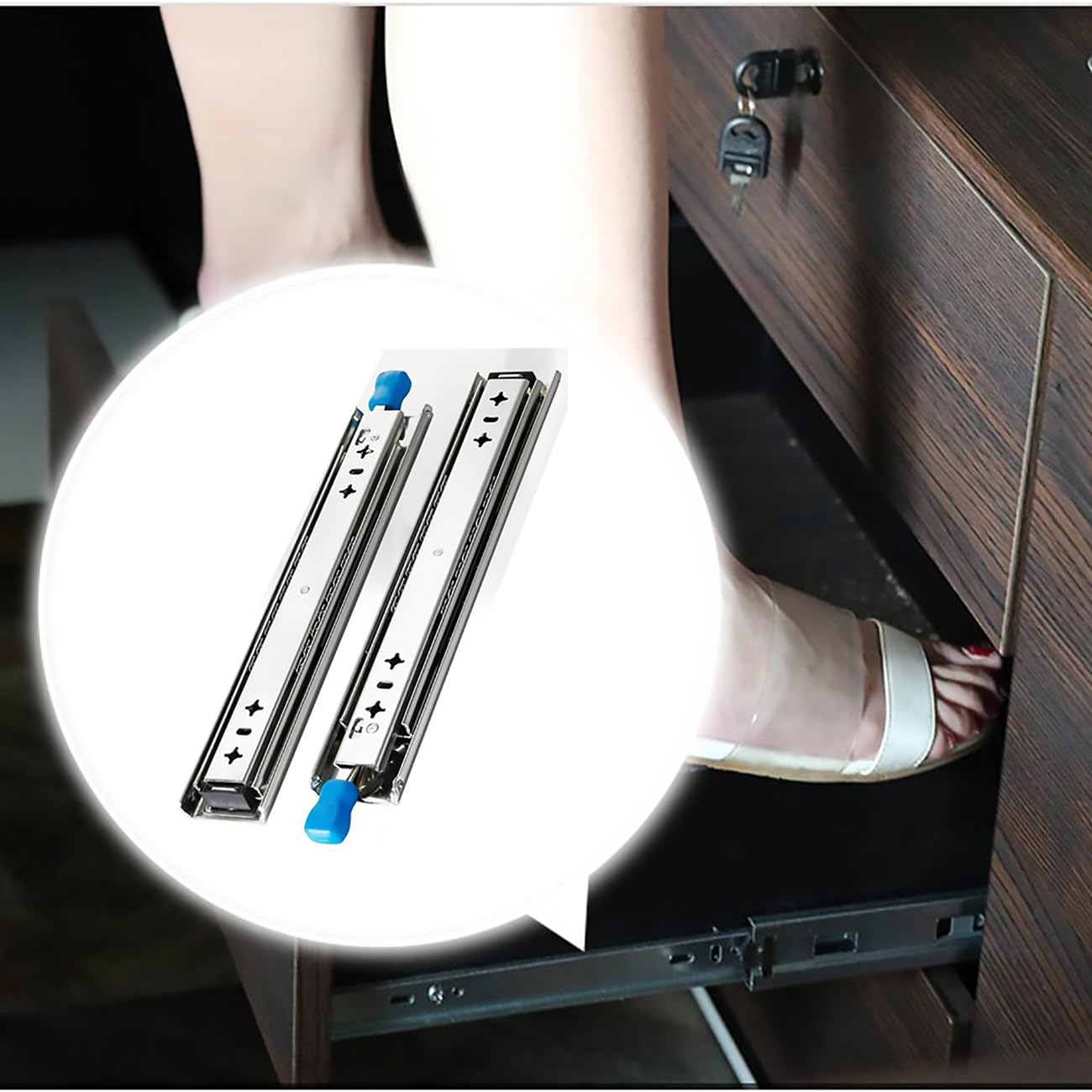 1 Paio Binari di Scorrimento Larghi E Pesanti, con Serratura Guide per cassetti resistenti 3 Pieghe Guide per cassetti ad Estrazione Per armadi, cassetti, armadi(Size:35cm/14in)