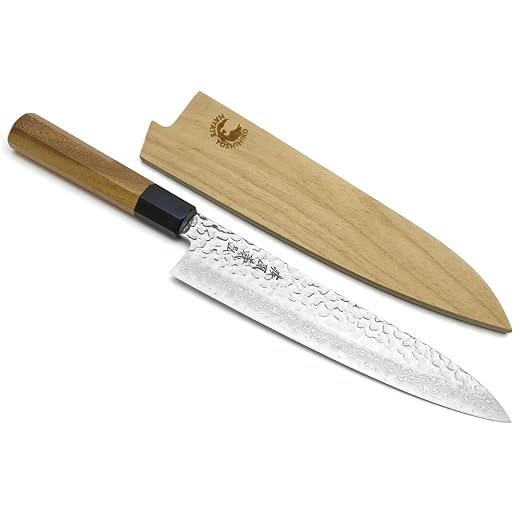 Yoshihiro VG-10 46 Layers Hammered Damascus Gyuto Japanese Chefs Knife (Octagonal Ambrosia Handle) (8.25" (210mm))