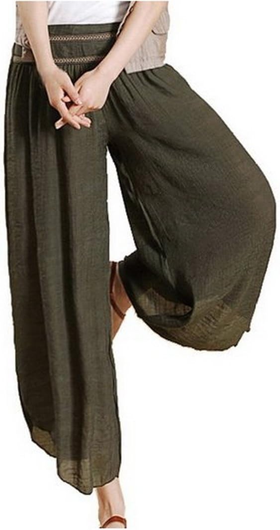 Women Casual Long Wide Leg Elastic Waist Pants Trousers Pantskirt