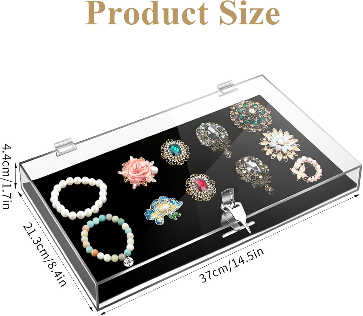 Acrylic Locking Jewelry Display Case Security Box with Key, 14.6x8.4x1.7 In