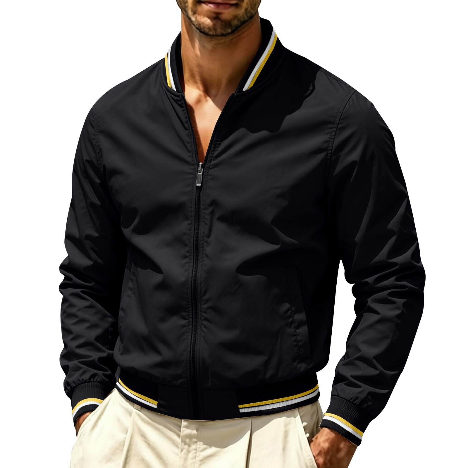 Chaqueta bomber ligera y fina para hombre, chaqueta de entretiempo, para primavera, verano, exterior, chaqueta deportiva informal con cremallera, chaqueta de piloto, chaqueta de primavera