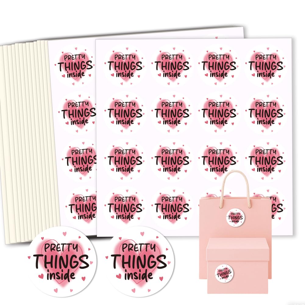 GOMAKERER 320 Pcs Pretty Things Inside Sticker, 2 Inch Pink Heart Pattern Gold Foil Seal Labels Waterproof Self-Adhesive Packaging Sticker for Business Gift Boxes Packaging