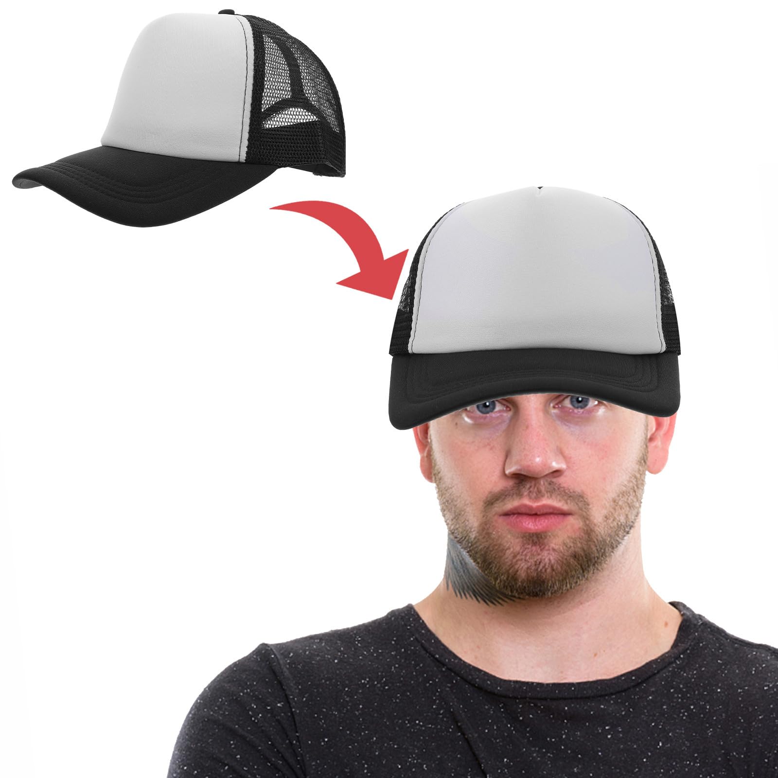Angoily Poliéster Gorras de Béisbol Negro en Blanco, de Malla 10 | Sublimación y Serigrafía, Pack de 10 Piezas, Uso Diario y Exterior, Ajuste Unisex