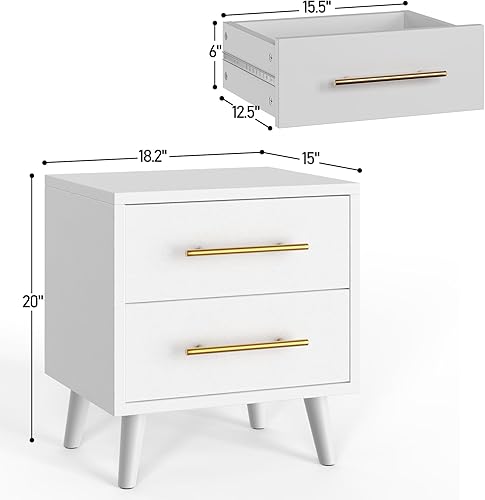 Miniatura 3 de Aiho Juego de 2 mesitas de noche, juego de mesita de noche para dormitorio, mesita de noche blanca de madera con asas de metal, 2 cajones de