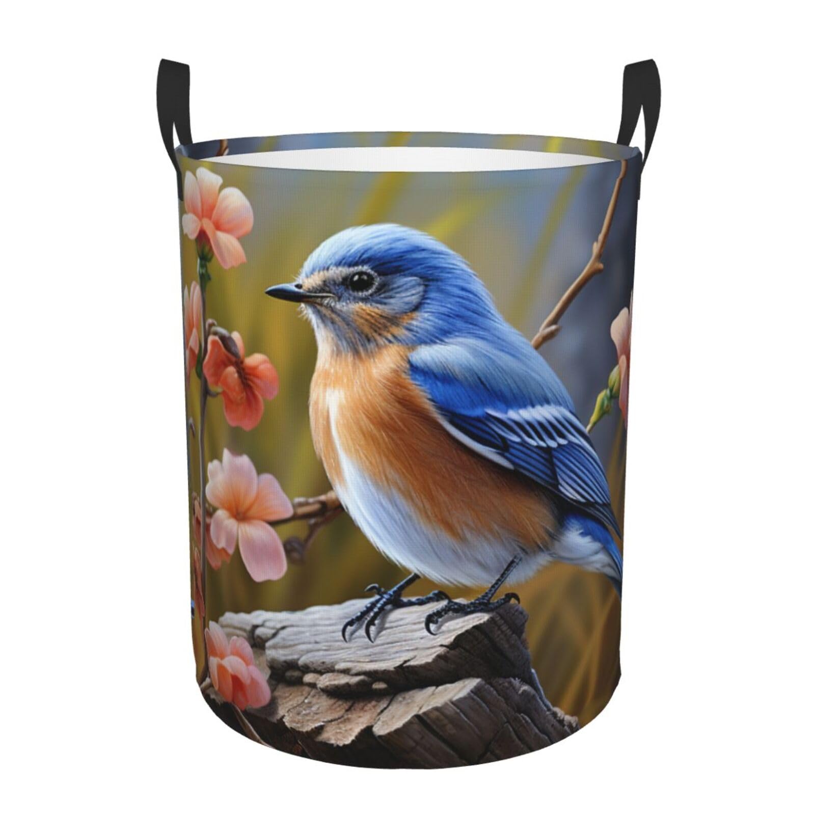 Eastern Bluebird Laundry Basket With Handles, Foldable Laundry Hamper Oxford Cloth Dirty Clothes Basket Waterproof Clothes Toys Storage Bin Organizer for Bedroom Bathroom Dorm