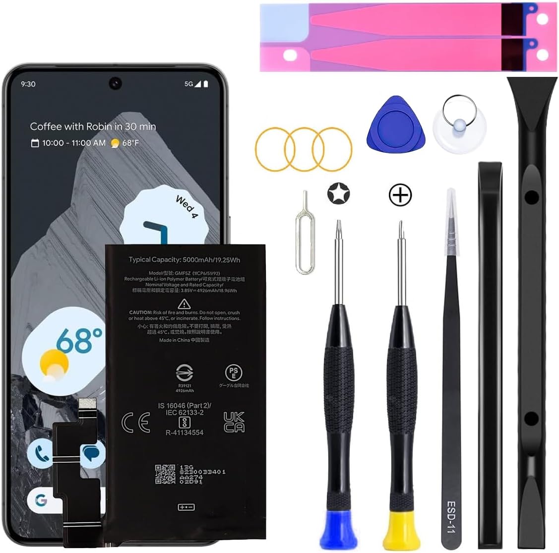 Pixel 7 Pro Battery,2026 Upgraded New Battery Replacement for Google Pixel 7 Pro Model GP4BC, GE2AE, GFE4J with Adhesive and Repair Tool Kits