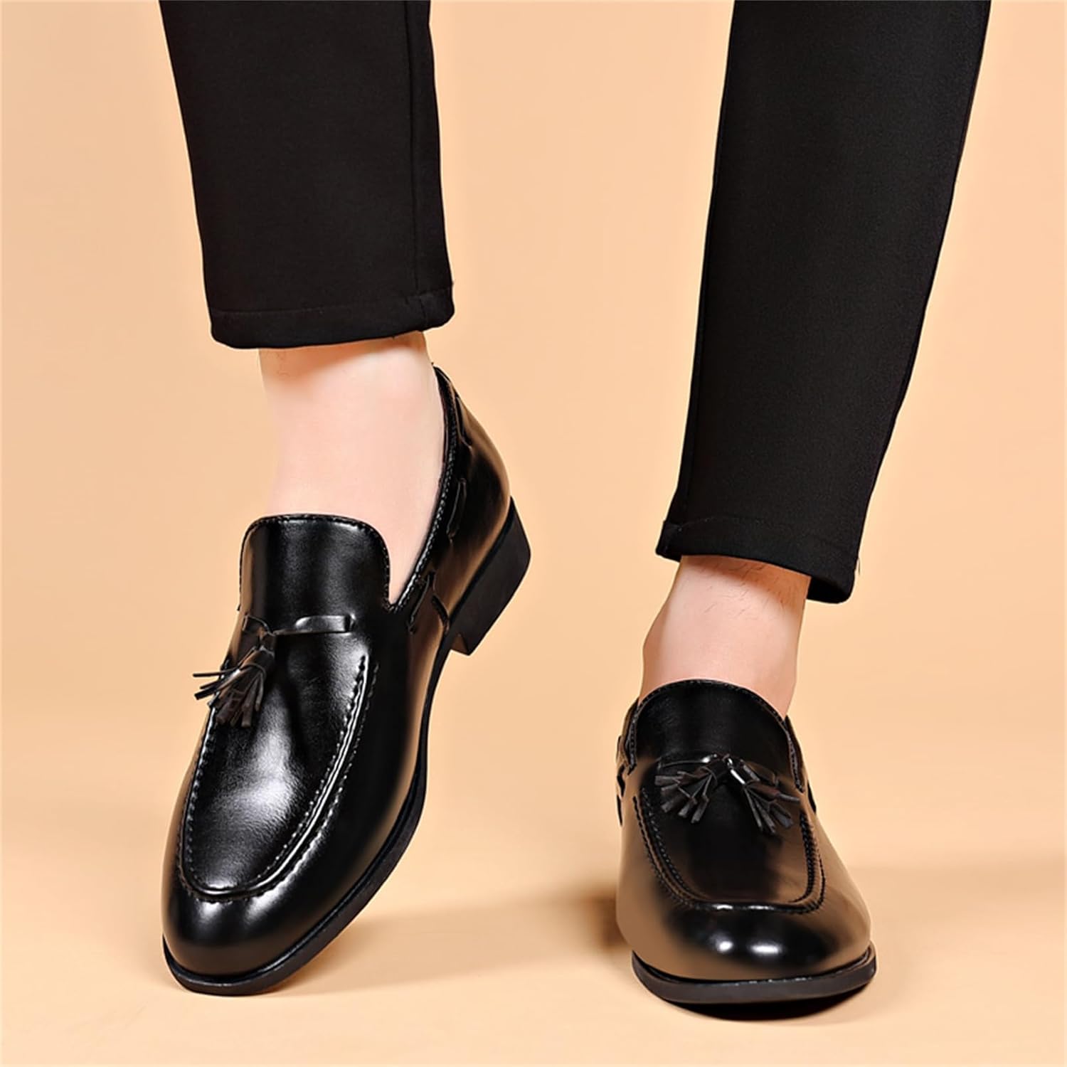 Men's Fashion Tassels Loafers Leather Penny Formal Business Casual Slip On Dress Shoes for Mens