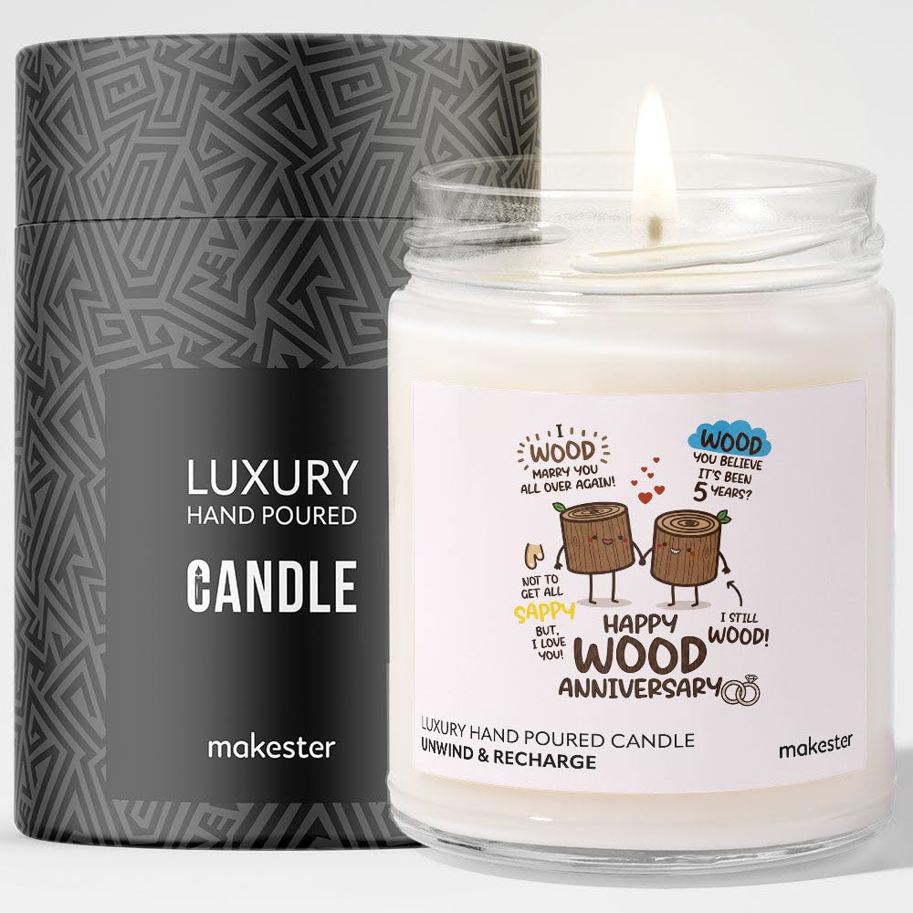 Wood Gifts for Anniversary - Luxury Soy Wax Candle - Vanilla, Jasmine, Sugared Almond - Makester โ image 1