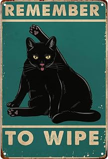 Black Cat Remember Wipe Funny Wall Decor Retro Metal Sign Poster for Garage Man Cave Bathroom Bedroom Farm Inspirational Popular Wall Art 8x12 Inch Signs Posters
