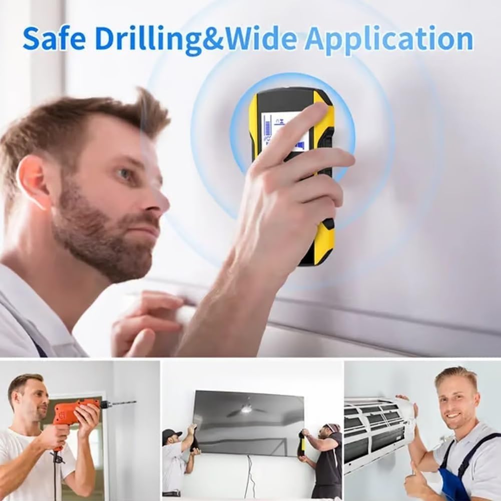 Detector de vigas de precisión con escáner de pared para cables metálicos, tuberías y vigas con pantalla LCD, orificio de posicionamiento de 120 mm, resistente a los golpes y recargable