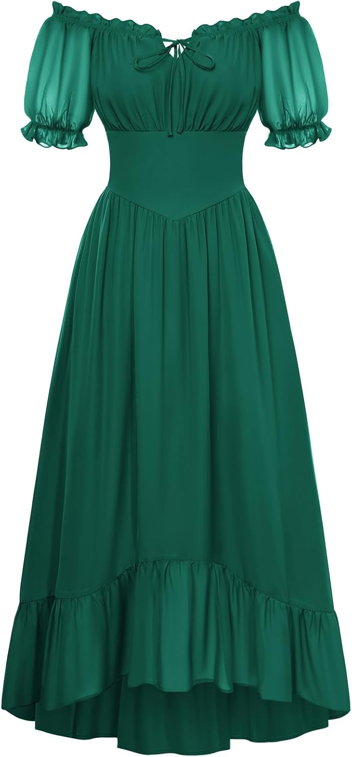 Scarlet Darkness Women Renaissance Dress Puff Sleeve Off Shoulder Fairy Milkmaid Dress