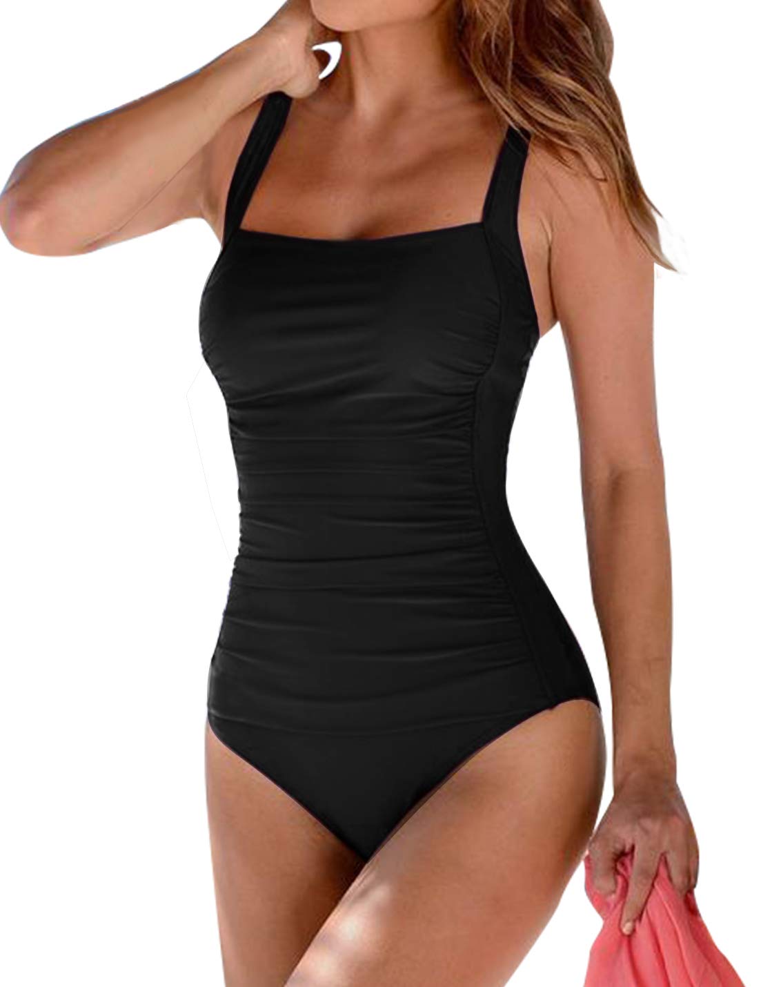 Upopby Womens Vintage Padded Push up One Piece Swimsuits Tummy Control Bathing Suits Plus Size Swimwear