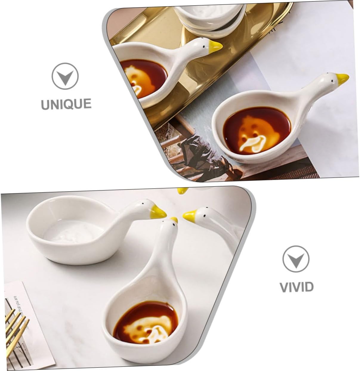 Ipetboom 2pcs Small Ceramic Sauce Dishes Porcelain Dip Bowls with Smooth Surface Cute Cartoon Design Condiment Plates for Soy Sauce Ketchup Mustard Honey for Parties and Home Use