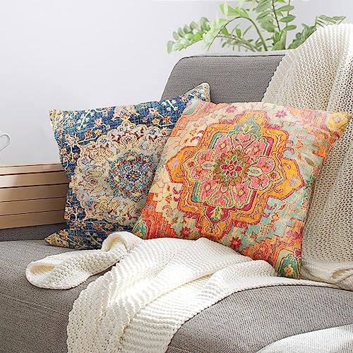 Knagsfa CQ0017-A Boho Vintage Throw Pillow Cover Carpet Pattern Antique Ethnic Decorative Orange Pillow Cases Home Decor Square 18X18 Inches Pillowcase thumb #5