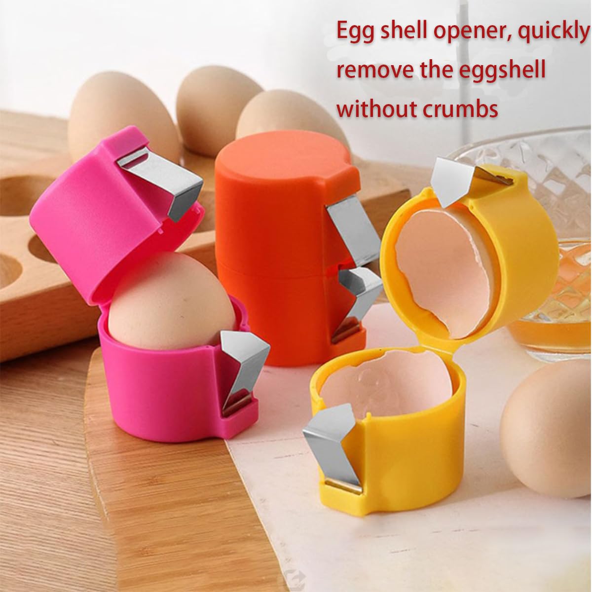 4Pcs Egg Shell Opener and Breaker - Multifunctional Cracker, Separator, Peeler, and Cutter Tool for Kitchen (Orange & Yellow)